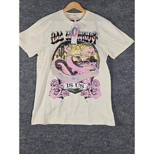 Reason Women Snake Roses Graphic Tee Cream Short Sleeve‎ Casual Top Size Medium